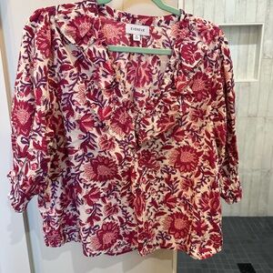 Evereve Red and Cream Floral Blouse